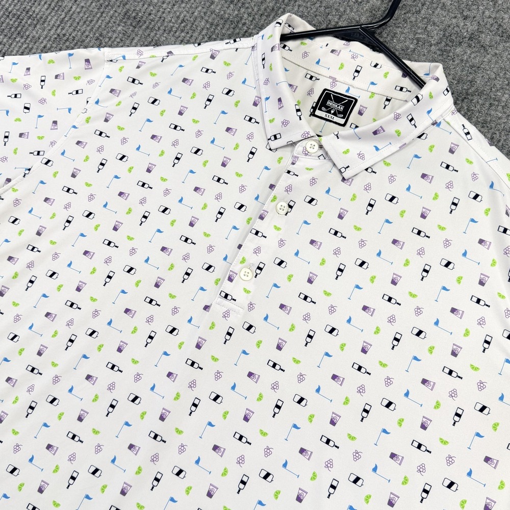 Deolax Polo Shirt Mens 3XL White Cocktail Golf Graphic Print Performance Stretch
